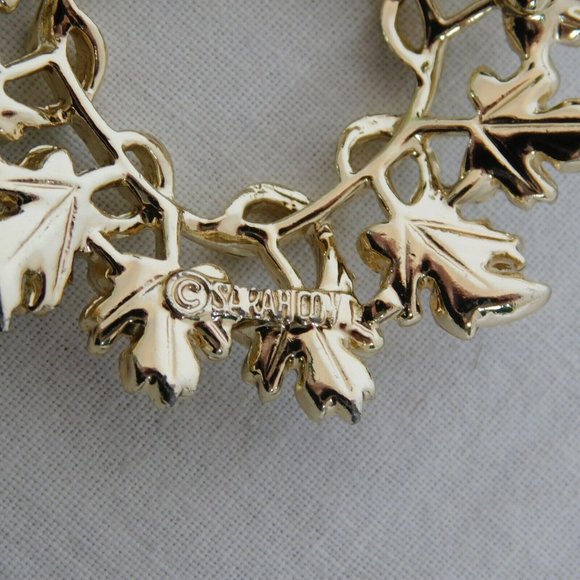 Sarah Coventry Garland Silver Gold Oak Leaf Circular Round Brooch Pin Vintage - Picture 6 of 6